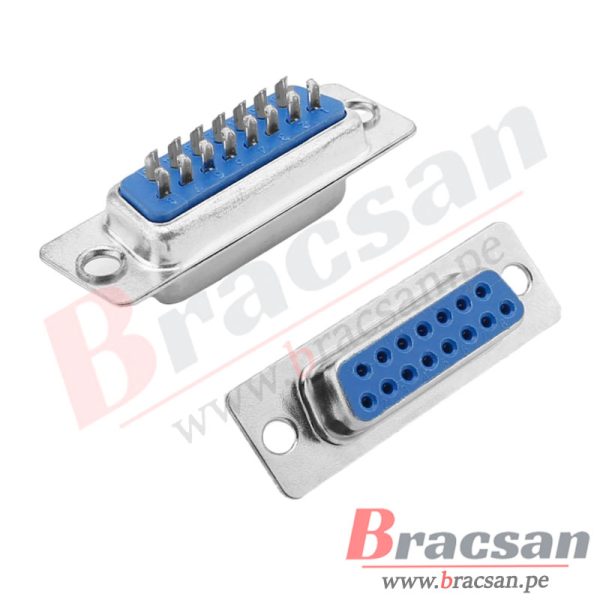CONECTOR D-SUB 15 PINES DB15, 2 FILAS HEMBRA PARA SOLDAR