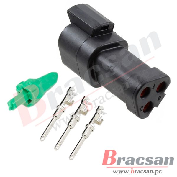 CONECTOR AUTOMOTRIZ MACHO DEUTSCH 3 PINES 20-14AWG DT04-3P-E005