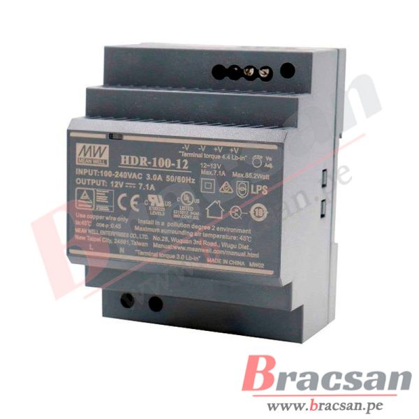 FUENTE DE ALIMENTACION 12VDC 7.1A RIEL DIN MEAN WELL HDR-100-12