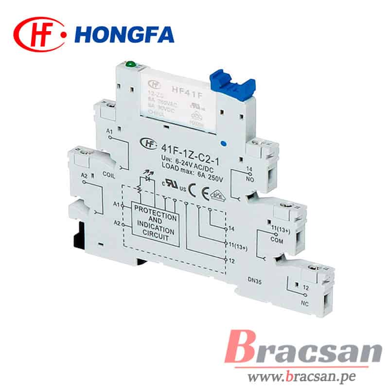 RELAY DE INTERFACE 5 PINES 24VDC 6A 250VAC SPDT HF41F/24-ZS BASE DE Relay 41f 1z C2 1 Hongfa