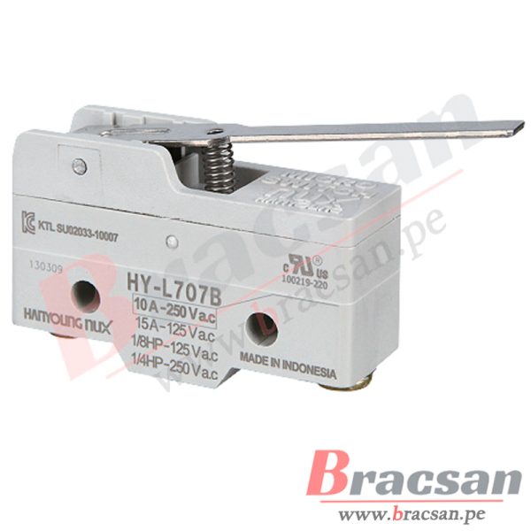FINAL DE CARRERA MICROSWITCH 10A 250VAC SPDT CON PALANCA HANYOUNG NUX HY-L707B