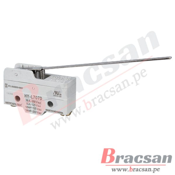 FINAL DE CARRERA MICROSWITCH 10A 250VAC SPDT PALANCA LARGA HANYOUNG NUX HY-L707D