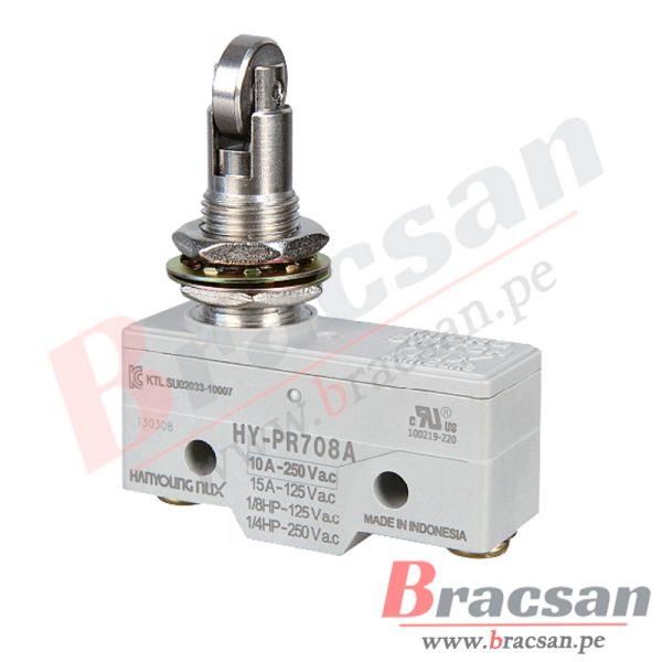 FINAL DE CARRERA MICROSWITCH 10A 250VAC SPDT PISTON CON RUEDA HANYOUNG NUX HY-PR708A