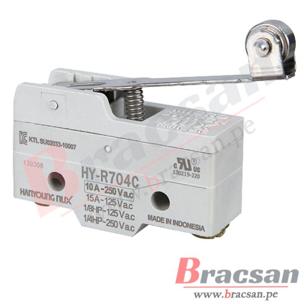 FINAL DE CARRERA MICROSWITCH 10A 250VAC SPDT PALANCA LARGA CON RUEDA HANYOUNG NUX HY-R704C