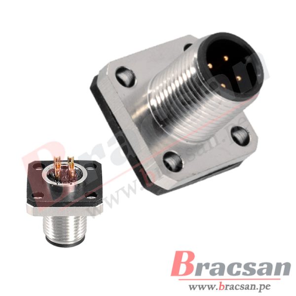 CONECTOR M12 PARA CHASIS, PANEL TIPO BRIDA DE 4 PINES MACHO TIPO A BS CONNECTOR M12-4AMB