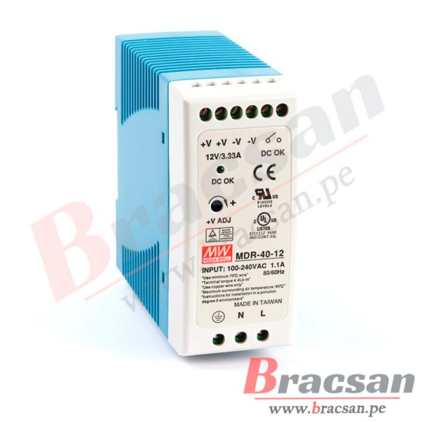 FUENTE DE ALIMENTACION 12VDC 3A RIEL DIN MEAN WELL MDR-40-12