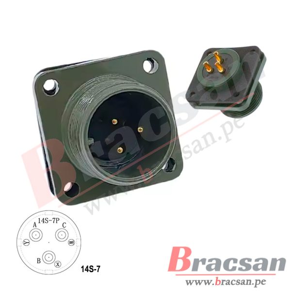 CONECTOR MILITAR AVIACION SERIE DS/MS 3 PINES MACHO CHASIS MS3102A 14S-7P