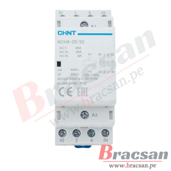 CONTACTOR MODULAR MONOFASICO 25A 2NA+2NC 220VAC NCH8-25/22 CHINT