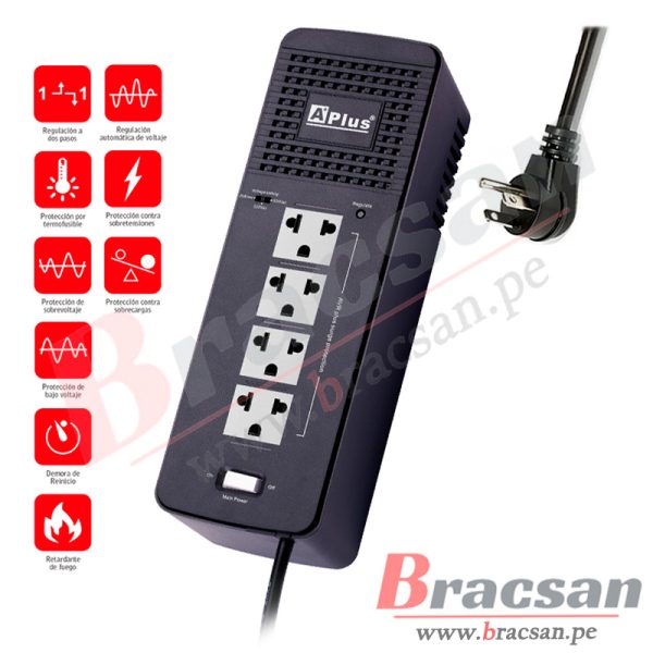 ESTABILIZADOR 4 TOMAS AVR 1000VA 500W CON CABLE 1.5MT A⁺PLUS PLUSSHIELD 11-1000UN
