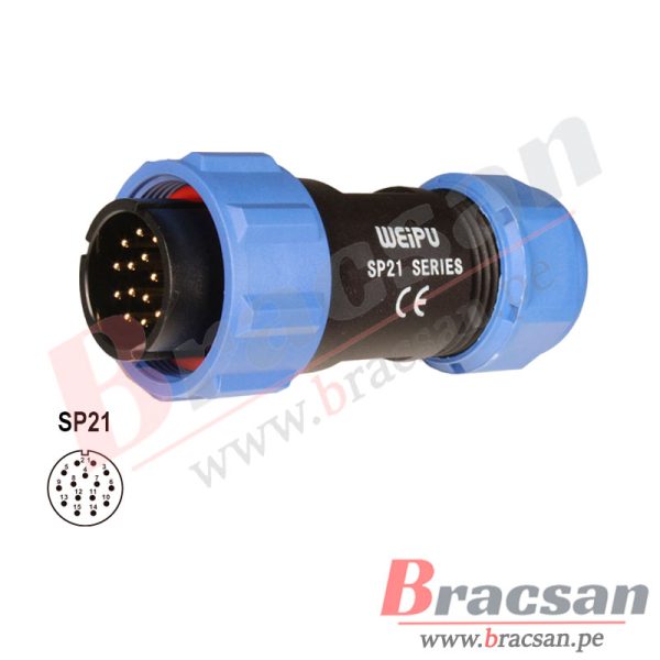 CONECTOR IMPERMEABLE HERMETICO 15 PINES 21MM MACHO AEREO IP68 WEIPU SP2110/P15