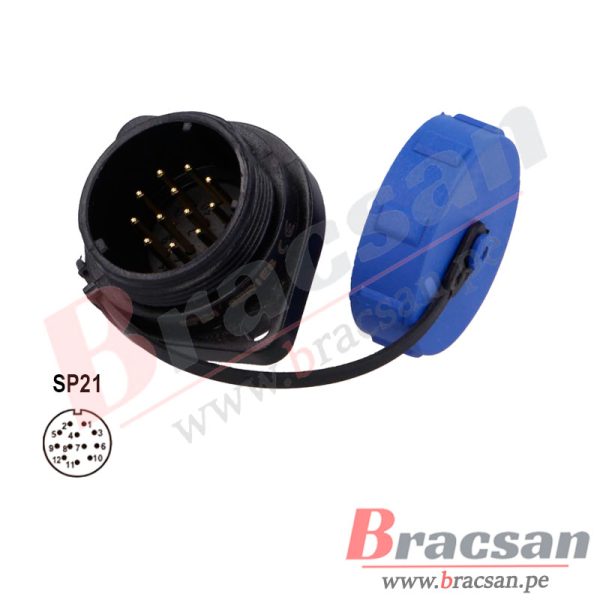 CONECTOR IMPERMEABLE HERMETICO 12 PINES 21MM MACHO PANEL IP68 WEIPU SP2113/P12-1C