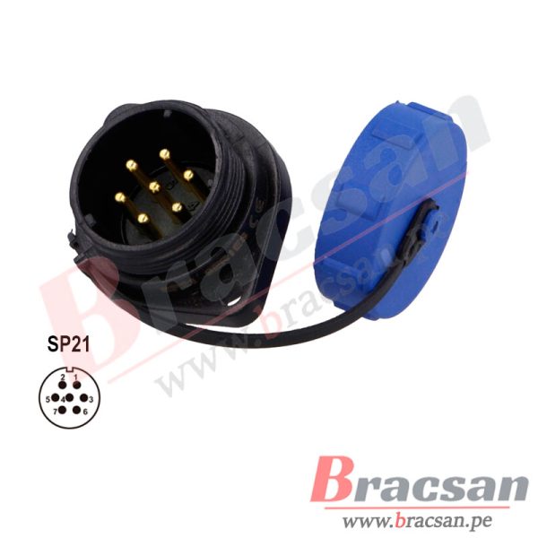 CONECTOR IMPERMEABLE HERMETICO 7 PINES 21MM MACHO PANEL IP68 WEIPU SP2113/P7-1C