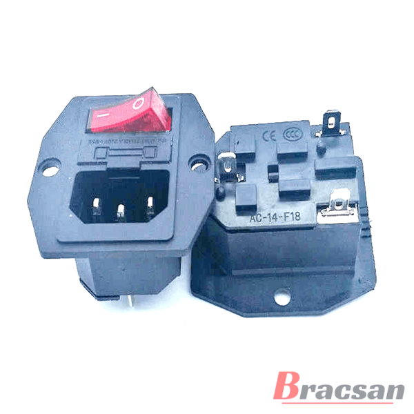 POWER JACK TOMACORRIENTE CON FUSIBLE C14 INTERRUPTOR AC 10A 250VAC AC-14-F18 YS-503