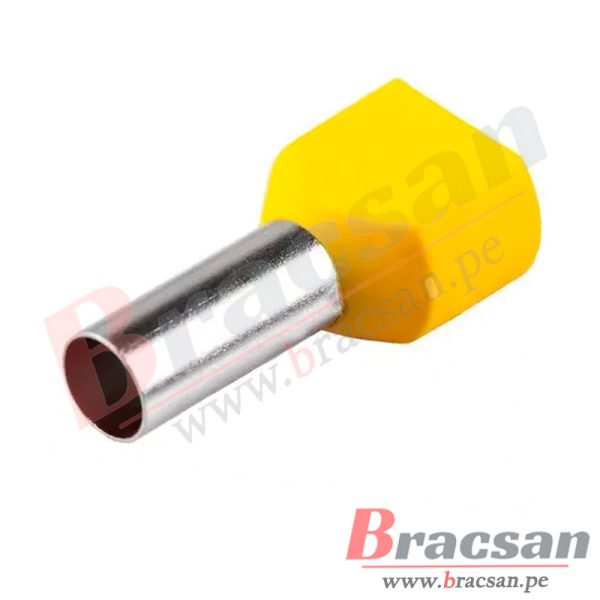 TERMINAL TIPO TUBULAR SOBRE MOLDEADO DOBLE AMARILLO 18AWG 1MM 100PCS K'LEB TE1008