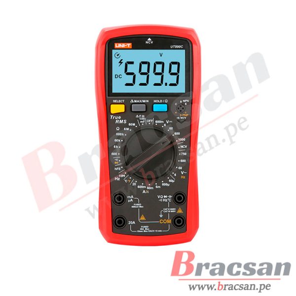 MULTIMETRO DIGITAL 1000VDC 750VAC 20A CON NCV, CAPACIMETRO TRUE RMS UNI-T UT-890C