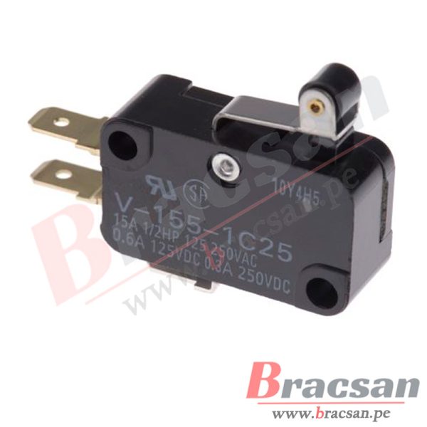 FINAL DE CARRERA MICROSWITCH 15A 250V SPDT PALANCA CORTA CON RUEDA OMRON V-155-1C25