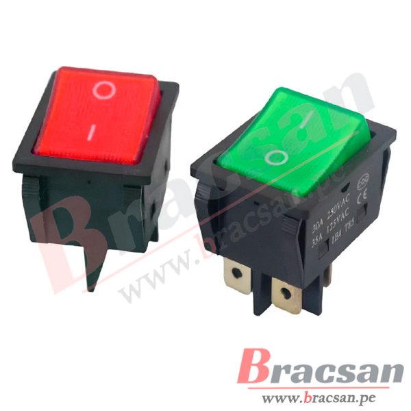 INTERRUPTOR SWITCH ROCKER DPST ON-OFF 30A 250VAC 4 PINES KCD4-201/4PN