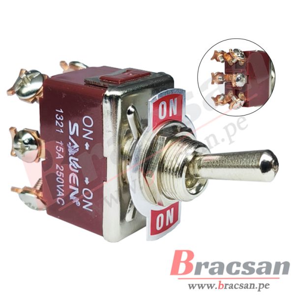 INTERRUPTOR SWITCH CODILLO DE BAQUELITA CON PALANCA 6 PINES ON-ON 15A 250VAC SAIWEN TEN1321
